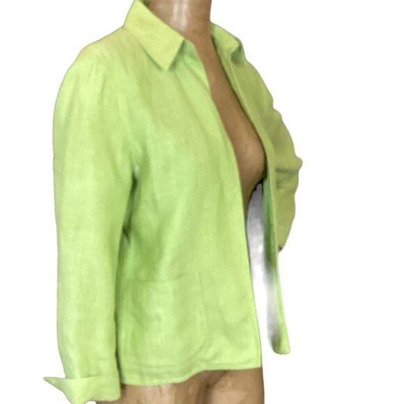 Talbots Irish Linen Open Blazer Jacket Pockets Sz 10P Green 293H - Picture 3 of 7
